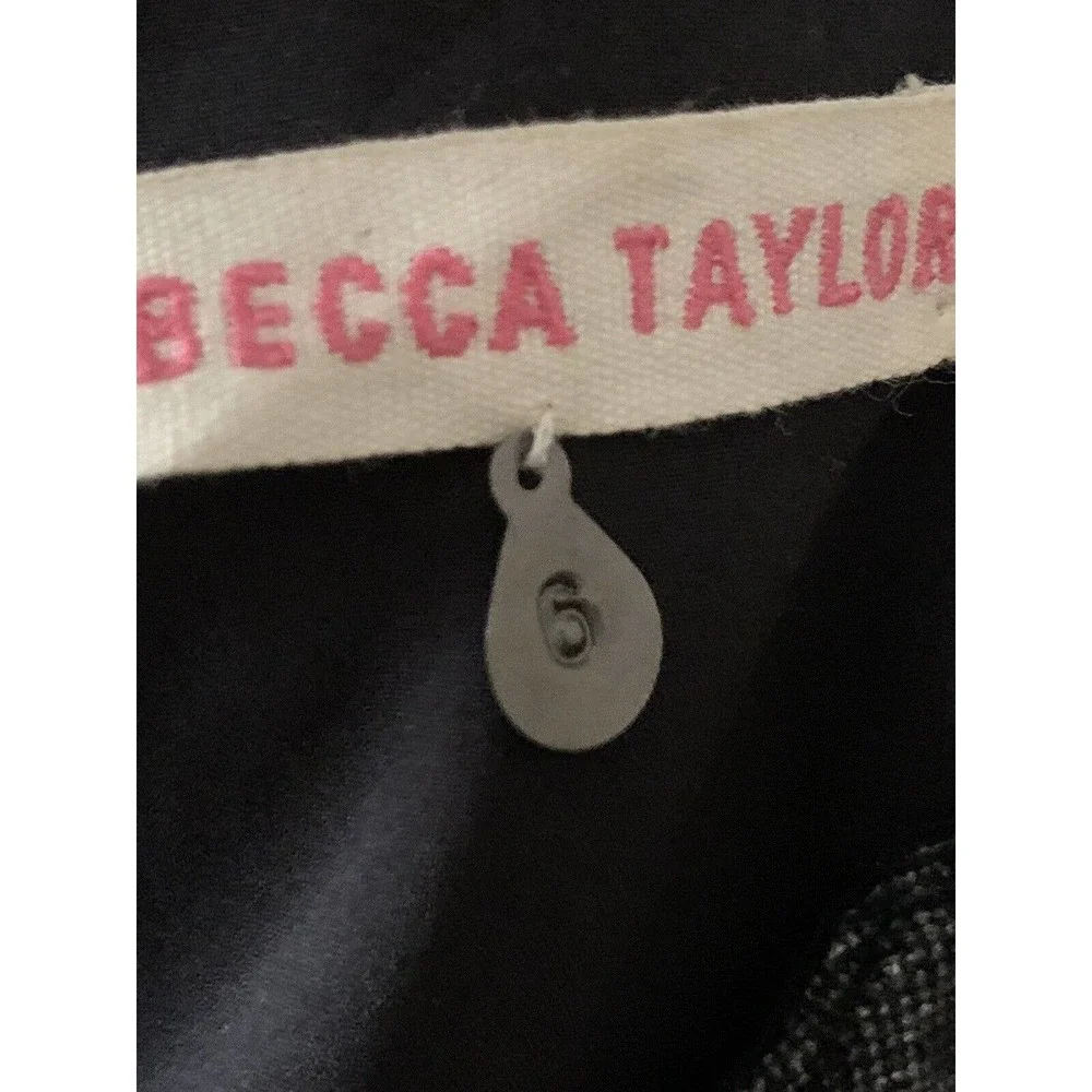 Rebecca Taylor Women’s Herringbone Gray Wool Silk Lambs Leather Trim Size 6 - Picture 10 of 14